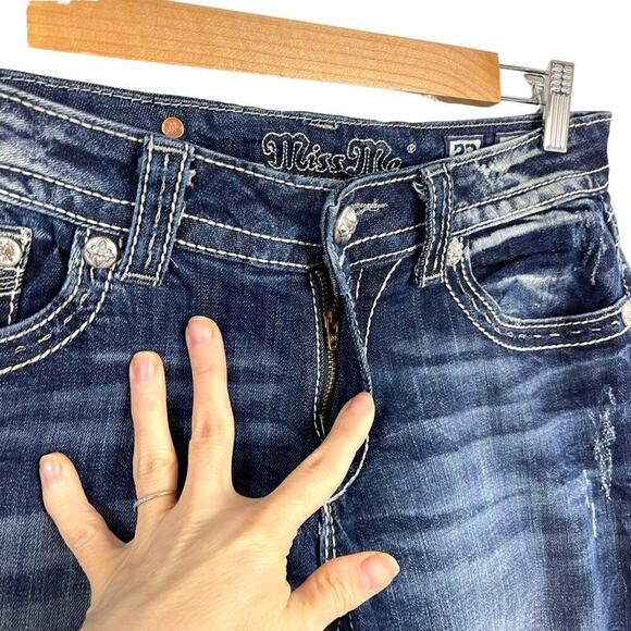 Miss Me Cow hide Crystal Studded Blue Denim JW5915S Boot Cut Stretch Jeans 29 - Picture 7 of 16